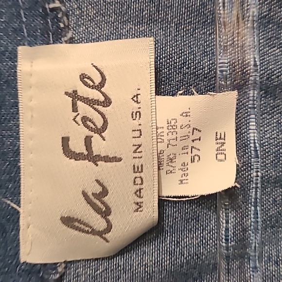 Vintage la Fete Denim Animal Leopard Print Beaded Blouse Jacket Button Up USA OS - Picture 3 of 4